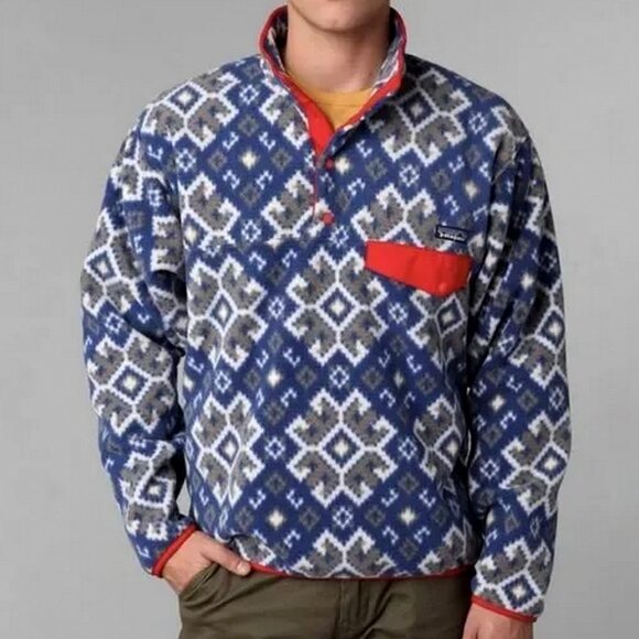 Patagonia Aurora Blue Snowflake Synchilla Snap T - Picture 1 of 6